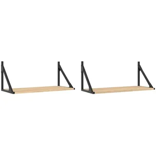 Makastle Wandregale mit Offenes Regal 2er Set, Dekorative Regale mit Dreieckige Metallhalterung für Küche Arbeitszimmer, Sonoma-Eiche 60x25x25,5 cm Holzwerkstoff