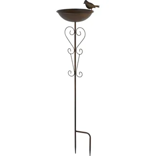 dobar® Vogeltränke stehend auf Stab für Außen - Frostsicheres Vogelbad aus Metall - Edle Vogeltränke wetterfest -24 x 18 x 82 cm - Schwarz