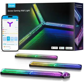 Govee LED Gaming Glide Wall Light, RGBIC Wandleuchte mit DIY Cyberpunk-Stil Formen und Farben, 60+ Szeneneffekte, Smart Light Kompatibel mit Matter und Alexa, Gaming Licht Deko, 3pcs und 1 Ecke