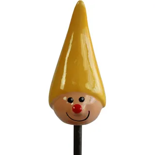 Manufaktur Lichtbogen Gartenstecker Wichtel aus Keramik gelb lustige Gartendeko frostfest Gartendekoration