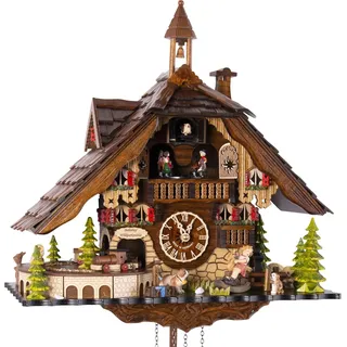 Schwarzwald Palast Kuckucksuhr Bahnhof Wildparkmühle Quarz-Uhrwerk Chalet-Stil 33cm von Cuckoo-Palace