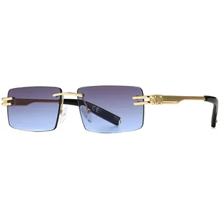 kachawoo Randlose Herren-Sonnenbrille mit Verlaufslinsen, Retro-Rechteck-Sonnenbrille für Männer und Frauen, UV400 Schutz, Modisches Design (Grey Blue Lens) - M