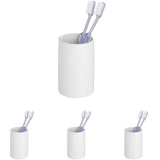 WENKO Zahnputzbecher Polaris, hochwertiger Zahnbürstenhalter für Zahnbürste und Zahnpasta aus edler Keramik, Ø 7,5 x 11,2 cm, Weiß (Packung mit 4)