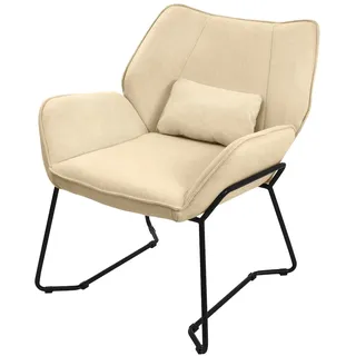 ML-Design Loungesessel Sand – Leinenbezug, Rückenlehne & Armlehne, mit Kissen, schwarze Metallbeine, moderner Ohrensessel fürs Wohnzimmer