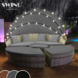 LED - Sonneninsel Rattan Lounge Gartenliege Polyrattan Sitzgruppe Liege Insel