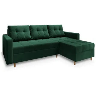 Masseno Ecksofa, Grün, Holz, 3-Sitzer, L-Form,L-Form, 220x140 cm, Wohnzimmer, Sofas & Couches, Wohnlandschaften, Ecksofas