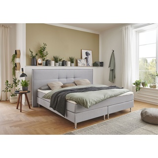 Boxbett ATLANTIC HOME COLLECTION "Barnett" Komplettbetten Gr. Strukturstoff, Liegefläche B/L: 160 cm x 200 cm, Gewicht bis: 120 kg H3, 7-Zonen-Taschen-Federkernmatratze, grau (hellgrau) Boxspringbett Seniorenbett Boxspringbetten mit Bettkasten Komplettbetten Taschenfederkern-Matratze und Topper