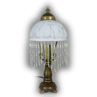 Dapo Tischleuchte Weide Landhaus-Stil messing-antik Glasschirm, Fassung E14 Lampe Nachttischlampe