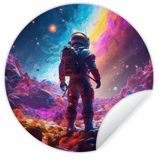 MuchoWow Wandsticker Weltraum - Astronaut - Neon - Sterne (1 St), Tapetensticker, Wandbild rund, Kinderzimmer, Wohnzimmer, Einteilig bunt 50 cm x 50 cm x 0.1 cm