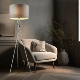 Steh Leuchte Wohnraum Stativ Strahler Beistell Lese Lampe Textil Schirm grau E27