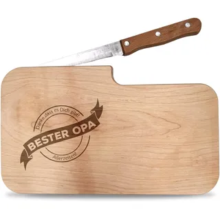 Geschenkfreude Brotzeitbrett aus Holz für Opa - Brett mit Messer/Frühstücksbrettchen mit Messer - Schneidebrett mit Gravur - Brotzeit Set - Jausenbrett aus Holz - Vatertagsgeschenk Opa