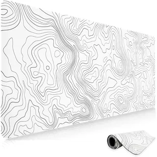 Niviy Gaming Mauspad Weiß 1200x600mm XXL Topographie | XXXL Mousepad mit doppelt genähten Kanten und Anti-Rutsch Gummi, große Tischunterlage für Büro, PC und Zuhause