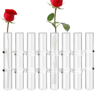 Aufklappbare Blumenvase | 8 Stück/6 Stück transparente Tischvasen | Hydrokultur-Pflanzenvase, Reagenzglas-Blumenvase aus Glas, Blumenarrangement-Vase mit Haken und Bürste