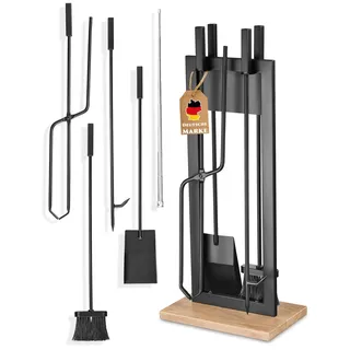 Kaminbesteck modern - Kamingarnitur schwarz mit Besen, Schaufel und Schürhaken - hochwertiger Ofenbesteck - F0304