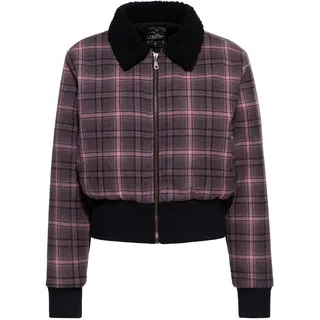 Queen Kerosin Damen Winterjacke · Retro · Vintage · Karojacke · Flanell · Fliegerjacke · Teddy · Sherpa · Teddykragen · Karo · Kariert · Breites Bündchen · Pinup · Rockabilly · Rockabella · - L