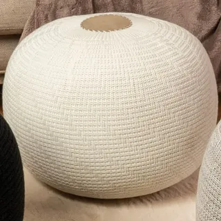 English Home Pouf Hocker, Rund Sitzpouf, Sitzhocker, Sitzpuff, Fußhocker, Strick Puff Hocker für Wohnzimmer, Schlafzimmer, Strickhocker Pouf, 37 x 50 cm, Ekru