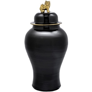 Casa Padrino Luxus Deko Vase Schwarz / Gold Ø 42 x H. 90 cm - Chinesische Porzellan Vase mit Deckel
