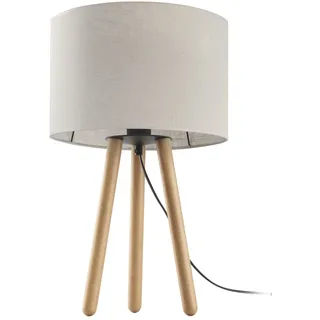Tischlampe Holz Stoff 46 cm klein Natur Skandinavisch E27 Tischleuchte Dreibein