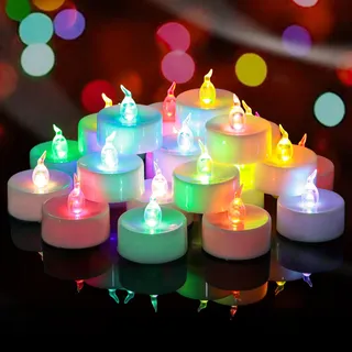 Yakpo 36 Stück elektrische Teelichter bunt, langsam wechselnd, batteriebetrieben, flammenlose, flackernde LED-Teelichter mit Farbwechsel, bunte LED Kerzen für Weihnachts Halloween-Dekorationen