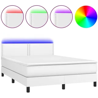 vidaXL Boxspringbett mit Matratze & LED Weiß 140x200 cm Kunstleder1379526