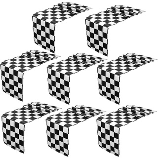 Polyester Tischläufer schwarz und weiß Schachbrett Racing Thema Tischläufer Buffalo Karo Tischläufer schwarz weiß kariert Tischdecke Picknick Tischdecke für Tischdekoration (8 Stück, 20 x 183 cm)