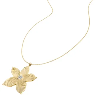 Kette mit Anhänger FOSSIL "Schmuck Geschenk Edelstahl Halskette Blume Sutton", gold (gelbgoldfarben, kristallweiß), Halsketten, Damen, Edelstahl, L: 71 B: 1,5mm, mit Glasstein, B:1,5mm