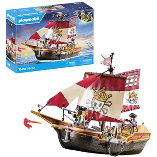 PLAYMOBIL Pirates 71418 Piratenschiff, aufregende Abenteuer auf hoher See, mit umfangreichem Zubehör wie Fernrohr, Kompass und Kanonen, Spielzeug für Kinder ab 4 Jahren