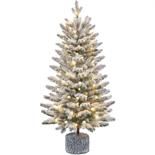 Yaheetech 92 cm Mini Künstlicher Weihnachtsbaum mit Schnee inkl. 50 LEDs | Tisch Tannenbaum mit Warmweiß Beleuchtung & 355 flammhemmenden PE Spitzen, Schneebedeckter Beflockter Christbaum