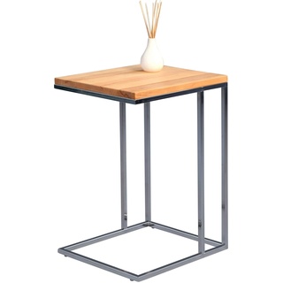 M2 Kollektion Beistelltisch Odis, Gestell Metall verchromt, Deckplatte Kernbuche massiv geölt, 22mm stabverleimt