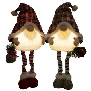 Christmas Paradise Weihnachtsfigur stehender XL Wichtel 50cm (69cm) mit Beleuchtung (Dekofiguren, 2 St., im Set), LED Gnom Doppelpack, 2 Designs Grau-Weiß/Rot-Weiß, Weihnachtsdeko