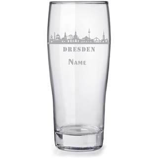 Bierglas mit Gravur und Name personalisiert, 0,3l - Motiv Stadt Dresden Skyline, tolles Geschenk