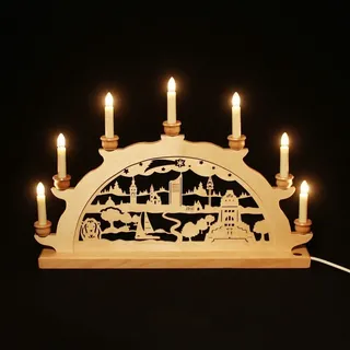 Holz-Schwibbogen Lichterbogen Leipzig 50 cm Made im Erzgebirge Birke Pyramide