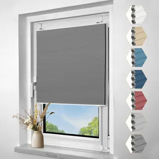 Zarnan Wabenplissee Verdunklungsplissee ohne Bohren Zweifarbig Dunkelgrau-weiß B85 x H110 cm Doppelplissee Blickdicht Thermo Faltrollo Sicht- & Sonnenschutz Jalousie Plisseerollo für Fenster & Türen