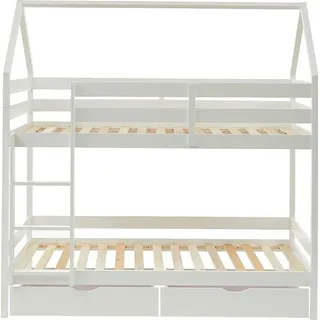 Haus Etagenbett 2 x 90 x 190 cm - 2 Schubladen - Kiefernholz - Weiß - CHORI - Weiß
