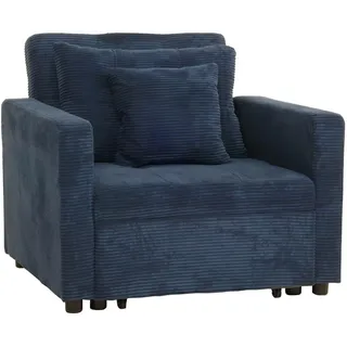 MCW Schlafsessel MCW-L90 Cord 200 x 100 x 70 cm Blau mit Schlaffunktion