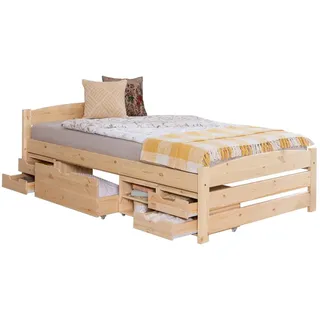 Ticaa Bettgestell Stauraumbett Seniorenbett „Loni“, Funktionsbett braun