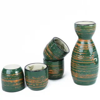PUNNIO Sake-Set aus Keramik, 5-teiliges japanisches Saki-Set mit 1 Sake-Karaffe, 4 Sake-Tassen, Saki-Becher-Set als Geschenk für Sake, japanischer Wein/Hanzo Sake/Soju / Sake-Getränk/Saki-Getränk/Tee