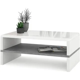 designimpex Couchtisch, Weiß Hochglanz, Hellgrau, Holzwerkstoff, 100x43x60 cm, Wohnzimmer, Wohnzimmertische, Couchtische
