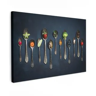 MuchoWow© Leinwand Bilder Groß XXL Wanddeko Wohnzimmer Aesthetic Room Decor | 120x80 cm - Deko Zimmer Wandbilder Modern Bild auf Küche - Gewürze - Löffel - Silber - Gewürz - Industrial