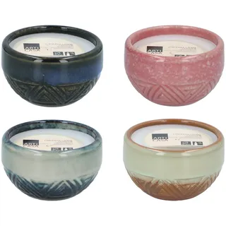 Arti Casa Citronella-Kerze Aztec - Schutz vor Mücken und Insekten - Brenndauer ca. 13 Stunden - Citrusduft - Trendiges Design für den Garten - Ø10xh6,3 cm - Mehrfarbig