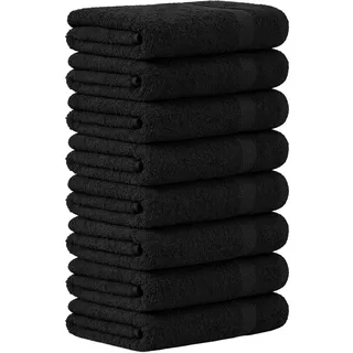 Luckytowel Handtücher Set 50x100 cm – Oeko-TEX Handtuch-Set aus 100% Baumwolle mit 600 g/m2 – Frottiertücher mit Aufhängeschlaufe – flauschig & saugstark – Frottee Handtuchset – 8er Pack Schwarz