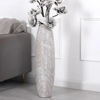 Leewadee Große Bodenvase Für Pampasgras Und Blumen, 80 cm hoch, White Wash, Resin