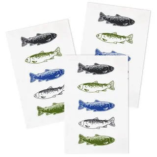 Kracht Geschirrtuch Forelle, (3-tlg., 3-teilig), 3er Pack Frottee Küchenhandtücher (3 Stück), ca. 45 x 70 cm Baumwolle blau