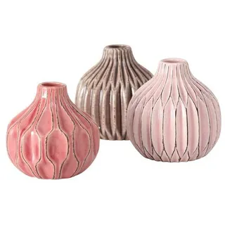 BOLTZE Dekovase Vase im 3er Set im Shabby Chic Look aus Keramik Blumenvase Rosa