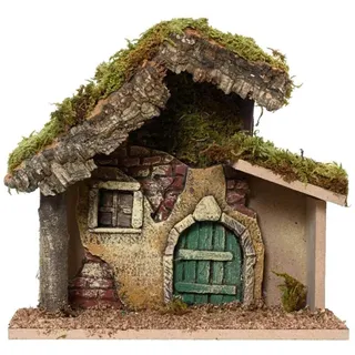 Weihnachtskrippe Krippenstall Rustikal Holz Krippe Moos Holzkrippe 21x23cm