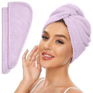 MAGICSHE Turban-Handtuch Haarturban mit knopf (2-St),Super saugfähig, 25*70cm,Turbanhandtuch mit Knopf und Schlaufe lila