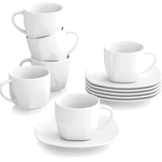Serie Elisa, 12tlg. Set Cremeweiß Porzellan Kaffeeservice Kaffeebecher Set, K...