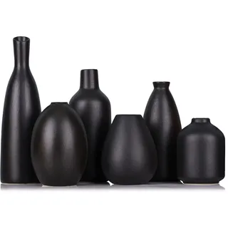 Schwarze Keramik Knospen Vasen Set von 6, Bauernhaus Dekor, Kamindekor, Kaminsims & Regal Dekor, Heimdekoration für Wohnzimmer, Eingang, Badezimmer & Büro, Couchtischdekoration, Knospenvasen Bulk
