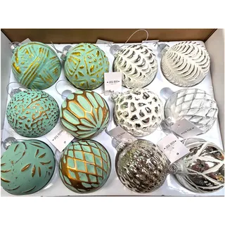 M.Kritzinger's Weihnachtskugeln, Premium Handgefertigt, Glas, 8 cm, Mint-Grün und Silber, 12 Stück, Traditioneller Stil | Weihnachtsbaumschmuck Weihnachsdeko