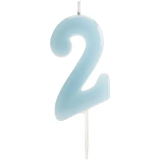 dekora - Geburtstagskerze Zahl 2 Hellblau 5,5 cm für Kuchen
